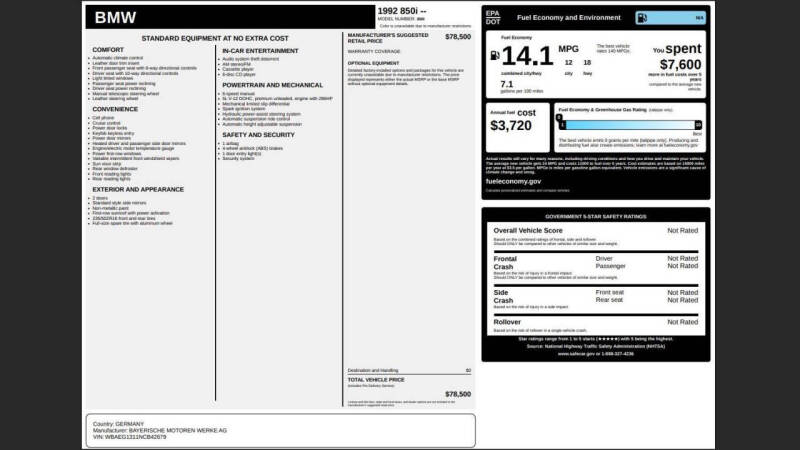 1992 BMW 8 Series 850i