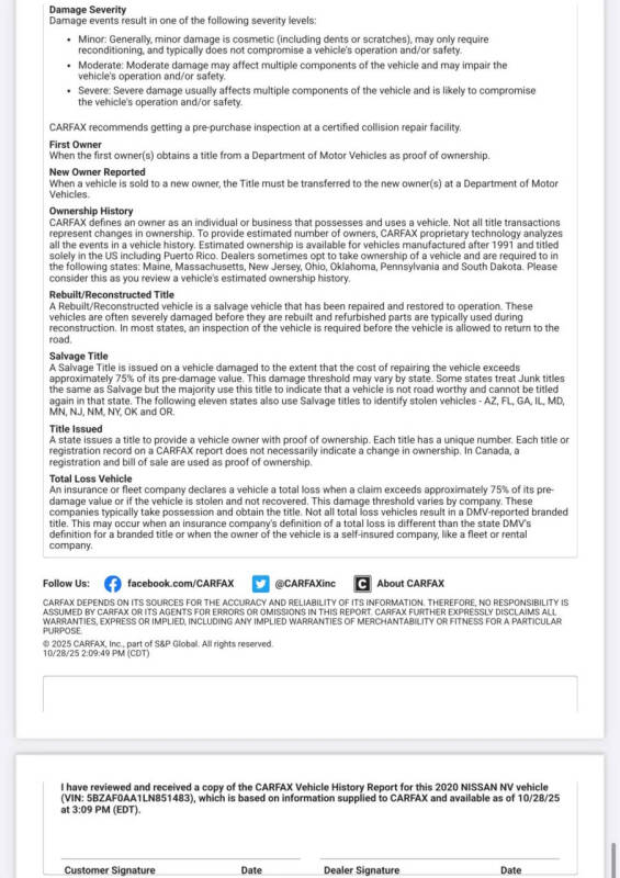 2020 Nissan NV 3500 HD SL