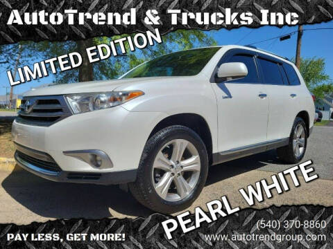 2013 Toyota Highlander for sale at AutoTrend & Trucks Inc in Fredericksburg VA