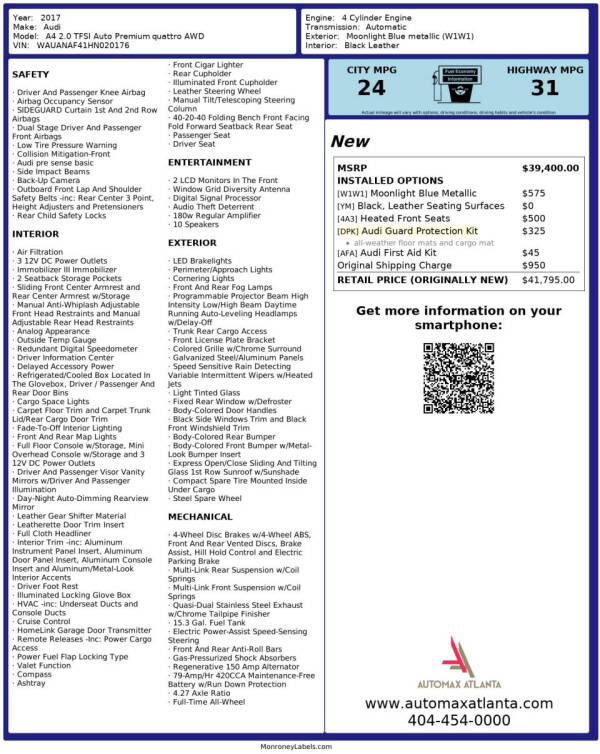 2017 Audi A4 2.0T quattro Premium