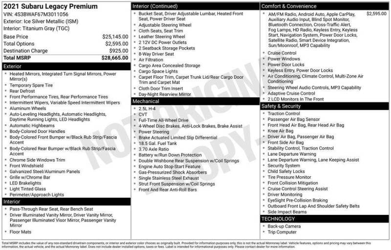 2021 Subaru Legacy Premium
