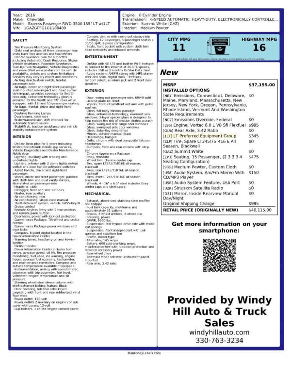 2016 Chevrolet Express LT 3500