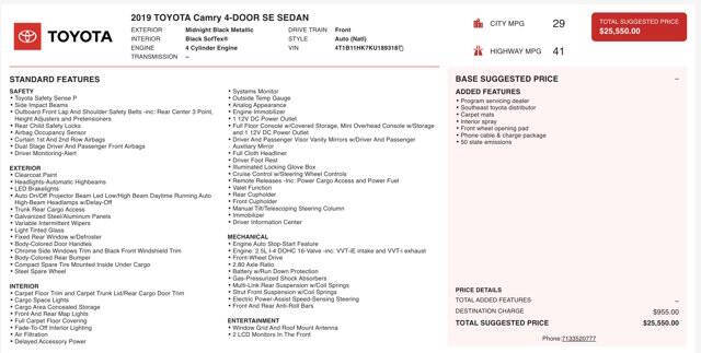 2019 Toyota Camry SE