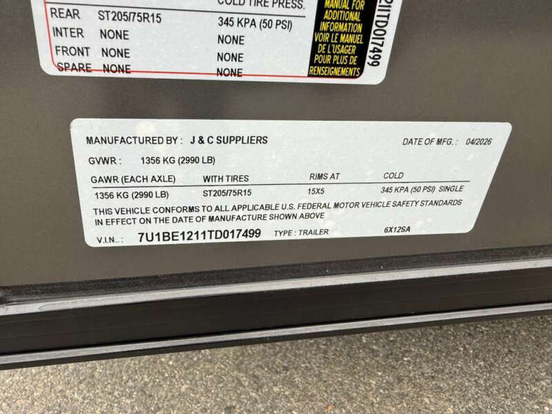 2026 J & C Supliers 6X12SA W/POLYCORE