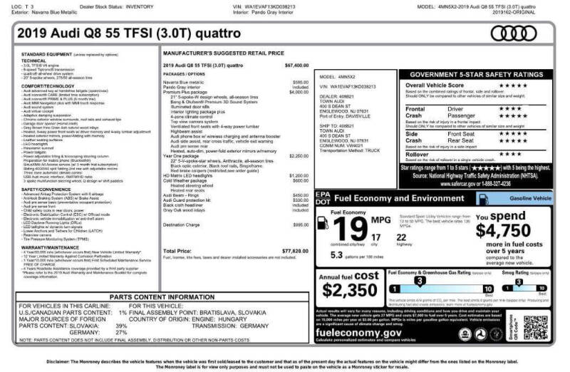 2019 Audi Q8 quattro Premium Plus 55 TFSI