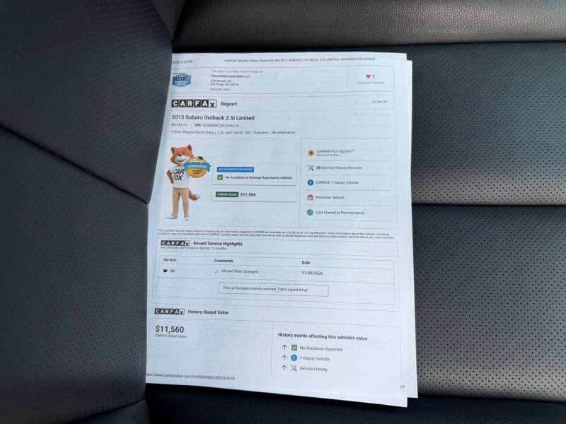 2013 Subaru Outback 2.5i Limited