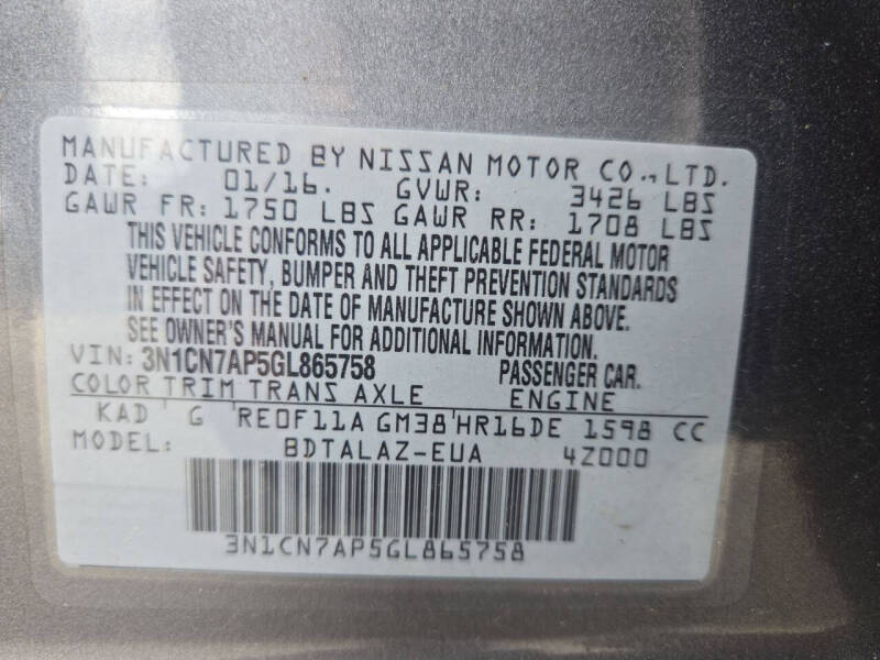 2016 Nissan Versa 1.6 S Plus