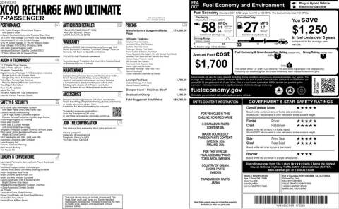 2024 Volvo XC90 Recharge T8 Ultimate Bright Theme 7P