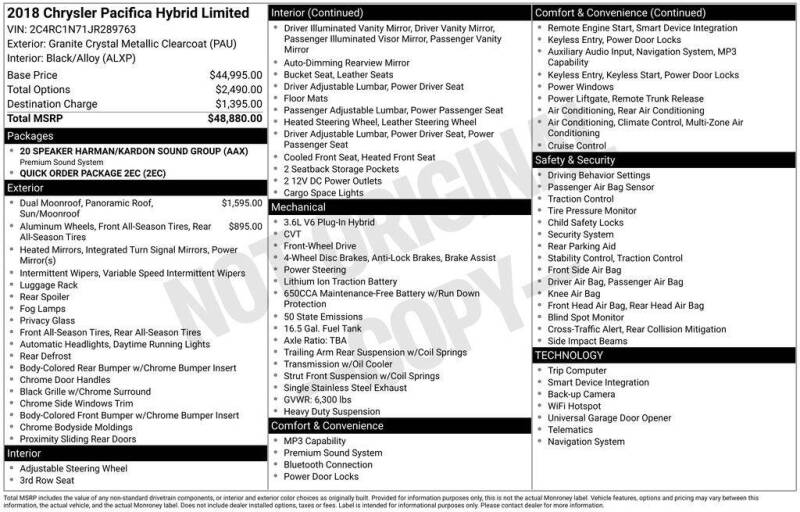 2018 Chrysler Pacifica Hybrid Limited
