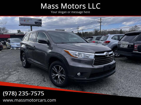 2016 Toyota Highlander for sale at Mass Motors LLC in Worcester MA