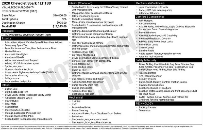 2020 Chevrolet Spark 1LT CVT