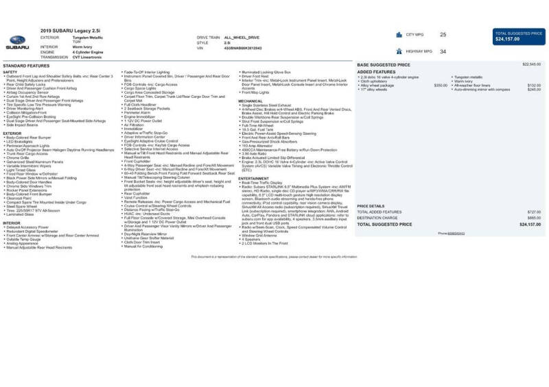2019 Subaru Legacy 2.5i