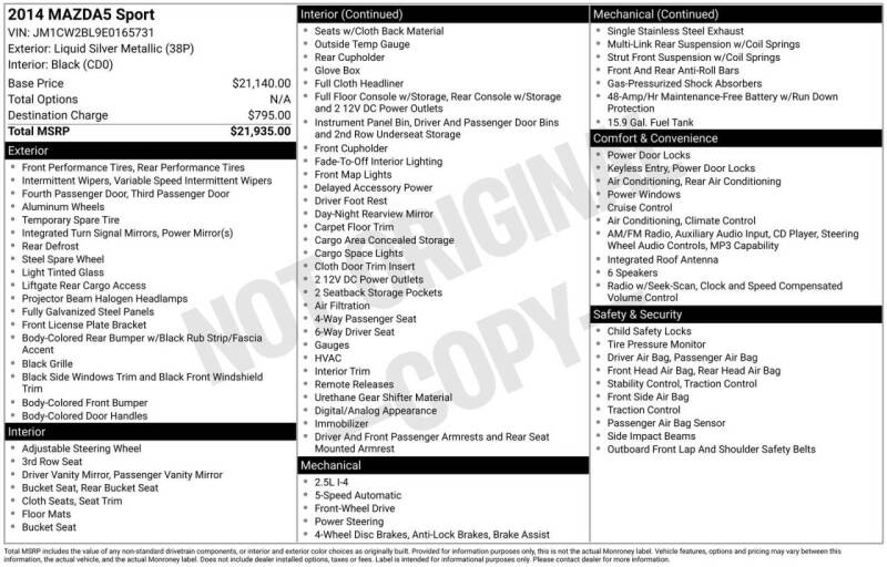 2014 Mazda MAZDA5 Sport
