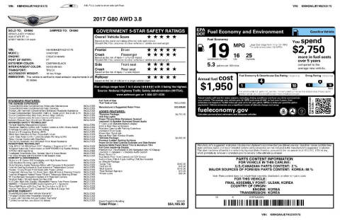 2017 Genesis G80 3.8