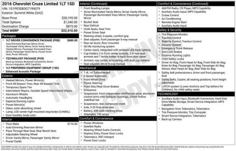 2016 Chevrolet Cruze Limited 1LT Auto
