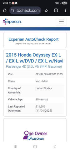 2015 Honda Odyssey EX-L w/DVD