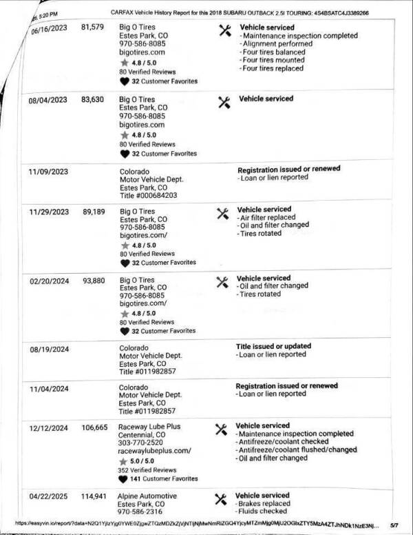 2018 Subaru Outback 2.5i Touring