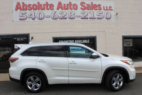 2014 Toyota Highlander for sale at Absolute Auto Sales in Fredericksburg VA