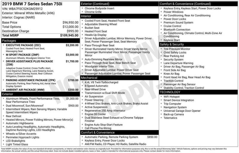 2019 BMW 7 Series 750i