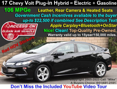 2017 Chevrolet Volt for sale at A Buyers Choice in Jurupa Valley CA