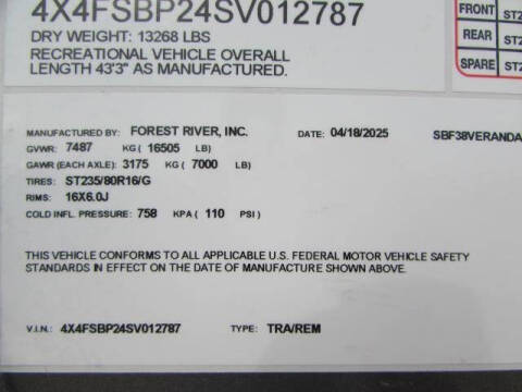 2025 Forest River 38 VERANDA