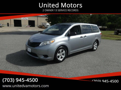 2011 Toyota Sienna for sale at United Motors in Fredericksburg VA