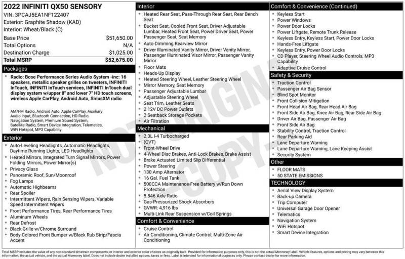2022 Infiniti QX50 Sensory