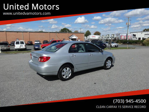 2006 Toyota Corolla for sale at United Motors in Fredericksburg VA