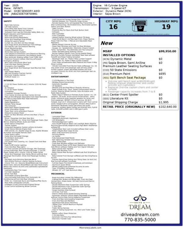 2025 Infiniti QX80 Sensory