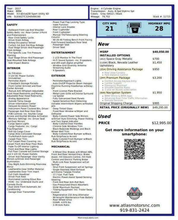 2017 BMW X3 sDrive28i