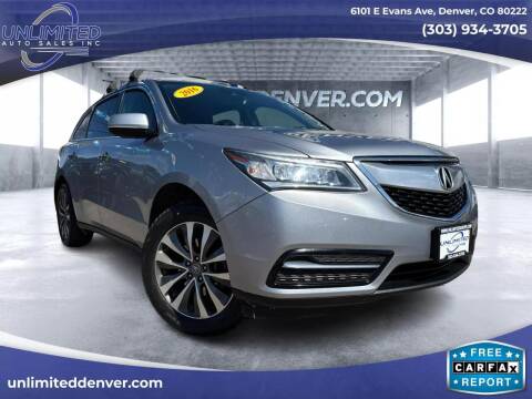 2016 Acura MDX for sale at Unlimited Auto Sales in Denver CO