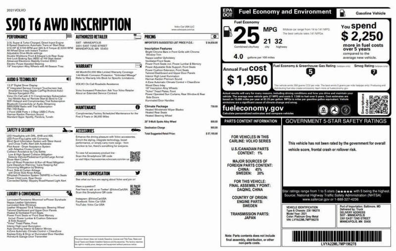 2021 Volvo S90 T6 Inscription