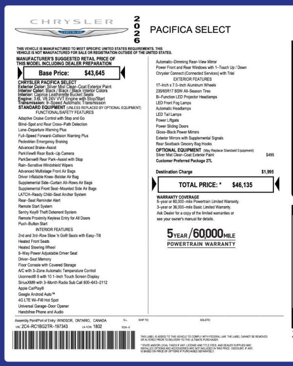 2026 Chrysler Pacifica Select
