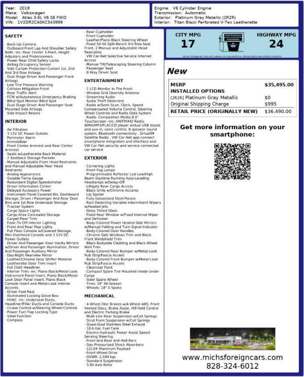 2019 Volkswagen Atlas V6 SE