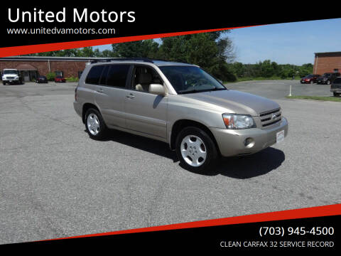 2006 Toyota Highlander for sale at United Motors in Fredericksburg VA