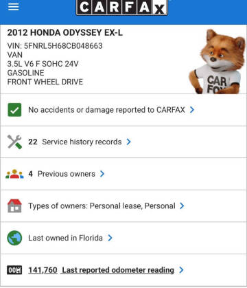 2012 Honda Odyssey EX-L w/DVD