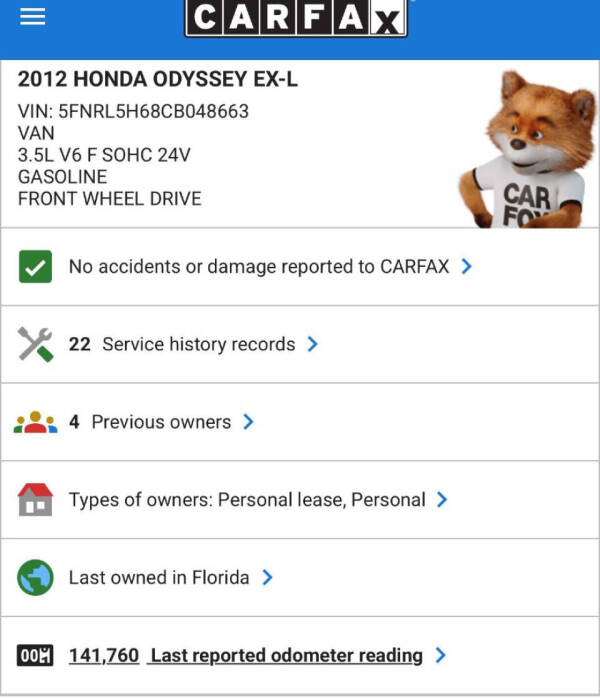 2012 Honda Odyssey EX-L w/DVD