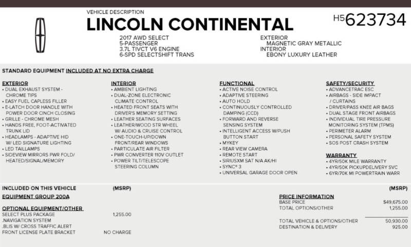 2017 Lincoln Continental Select