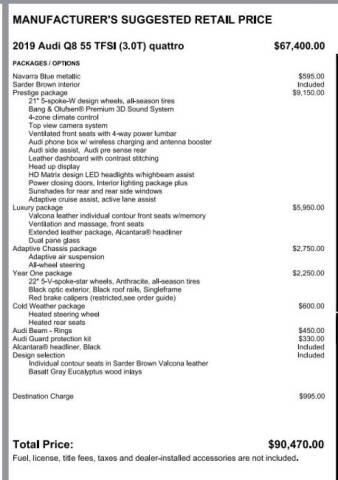 2019 Audi Q8 quattro Prestige 55 TFSI