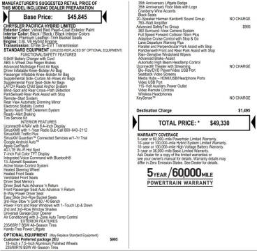 2020 Chrysler Pacifica Hybrid Limited 35th Anniversary