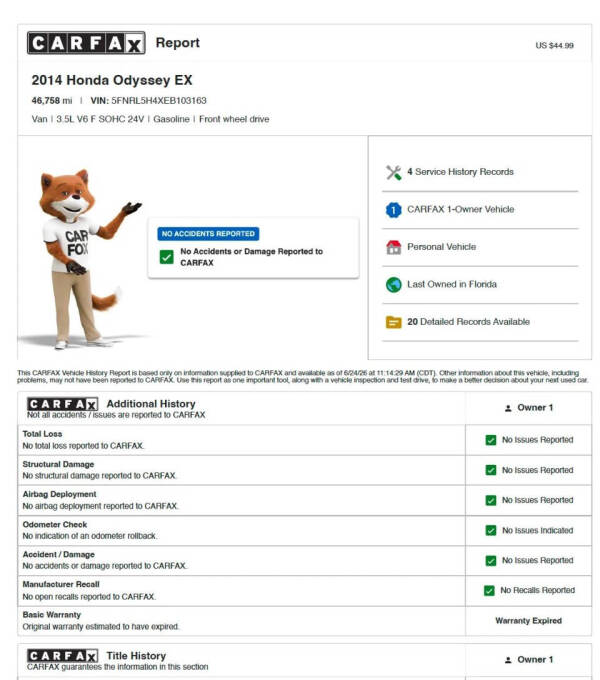 2014 Honda Odyssey EX