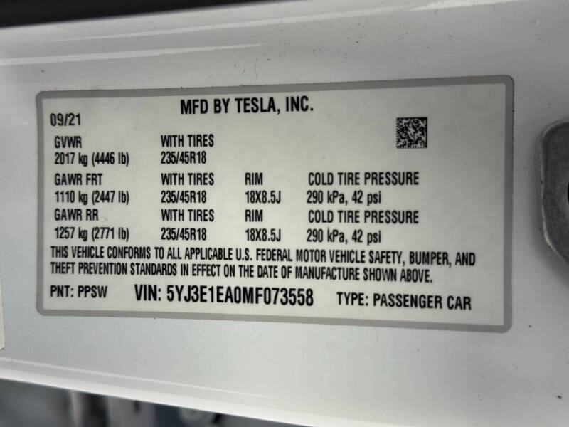 2021 Tesla Model 3 Standard Range Plus