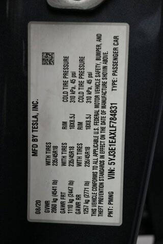 2020 Tesla Model 3 Standard Range Plus