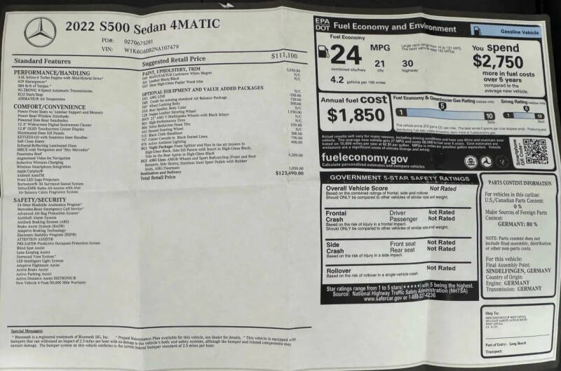 2022 Mercedes-Benz S-Class S 500 4MATIC