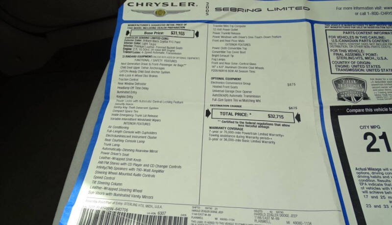 2005 Chrysler Sebring Limited