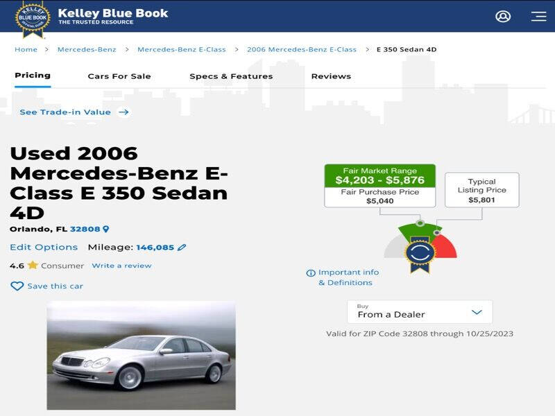 Used 2006 Mercedes-Benz E-Class E350 with VIN WDBUF56JX6A802957 for sale in Orlando, FL