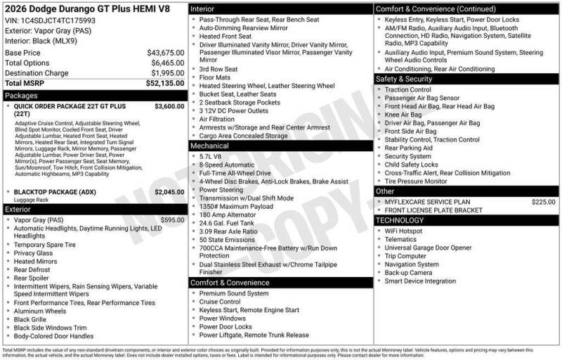 2026 Dodge Durango GT HEMI Plus