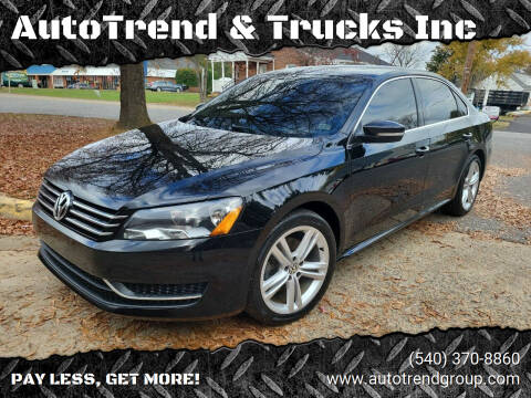 2014 Volkswagen Passat for sale at AutoTrend & Trucks Inc in Fredericksburg VA