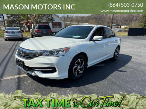 2017 Honda Accord for sale at MASON MOTORS INC in Spartanburg SC