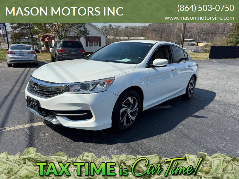 2017 Honda Accord for sale at MASON MOTORS INC in Spartanburg SC